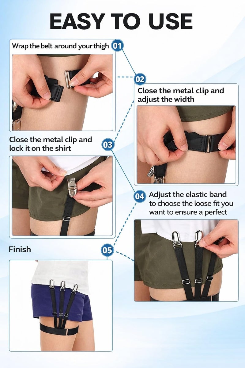 MINNESOTA Shirt Stays for Men Belt Upgrade Adjustable Elastic Garter Military Shirts Holder with Non-slip Locking Clamps, Men Shirt Suspenders, Shirts Tucker Belt (Free Size, Black, 1 Pair) - Image 3