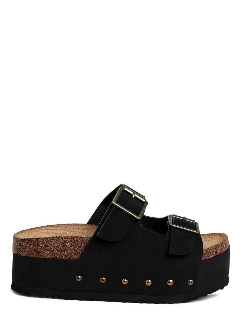 London Rag Studded Faux Leather Slip Ons in Black