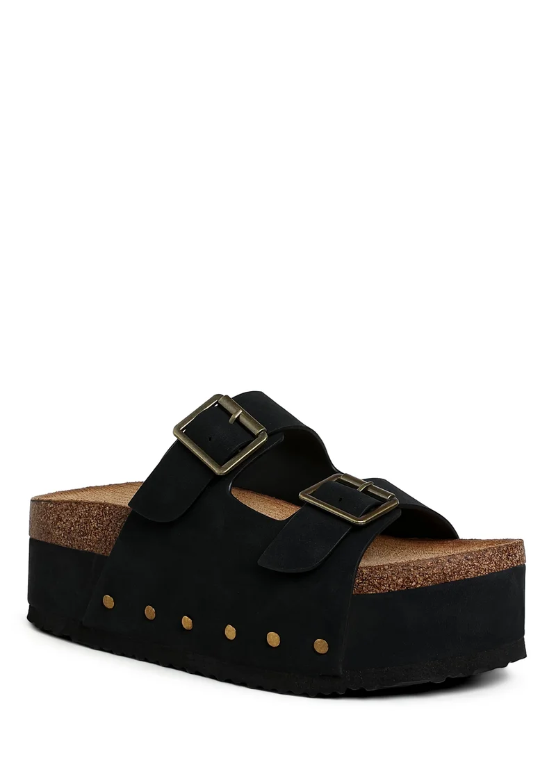 London Rag Studded Faux Leather Slip Ons in Black