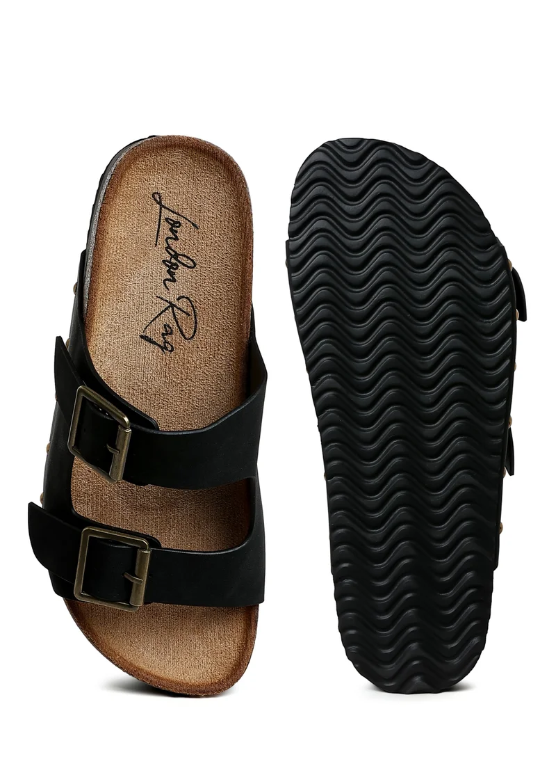 London Rag Studded Faux Leather Slip Ons in Black