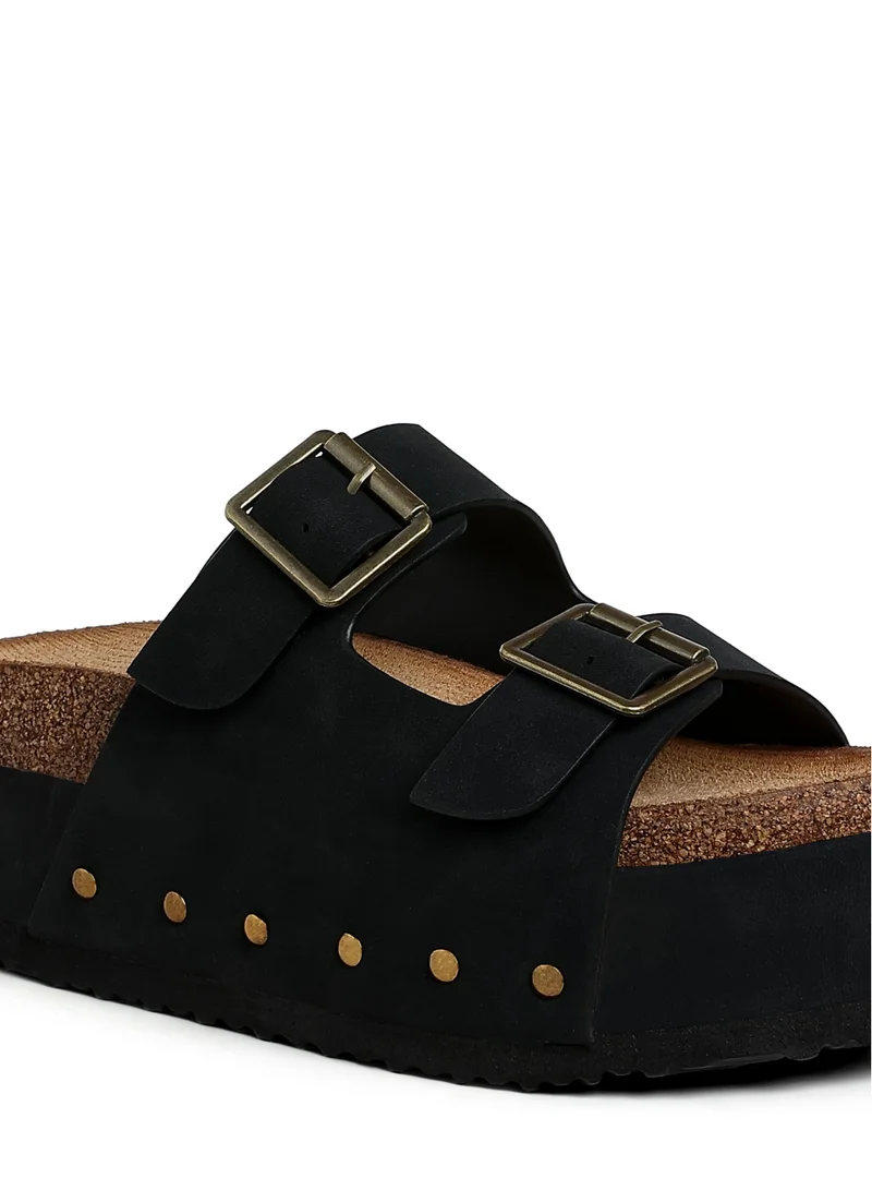 London Rag Studded Faux Leather Slip Ons in Black