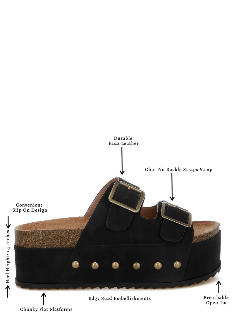 London Rag Studded Faux Leather Slip Ons in Black