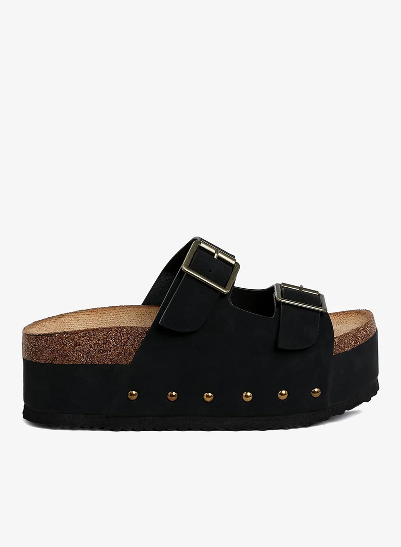 Studded Faux Leather Slip Ons in Black