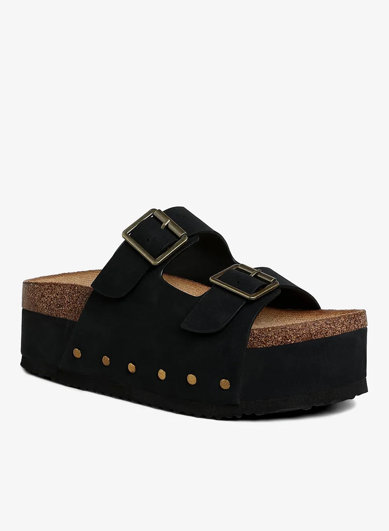 London Rag Studded Faux Leather Slip Ons in Black