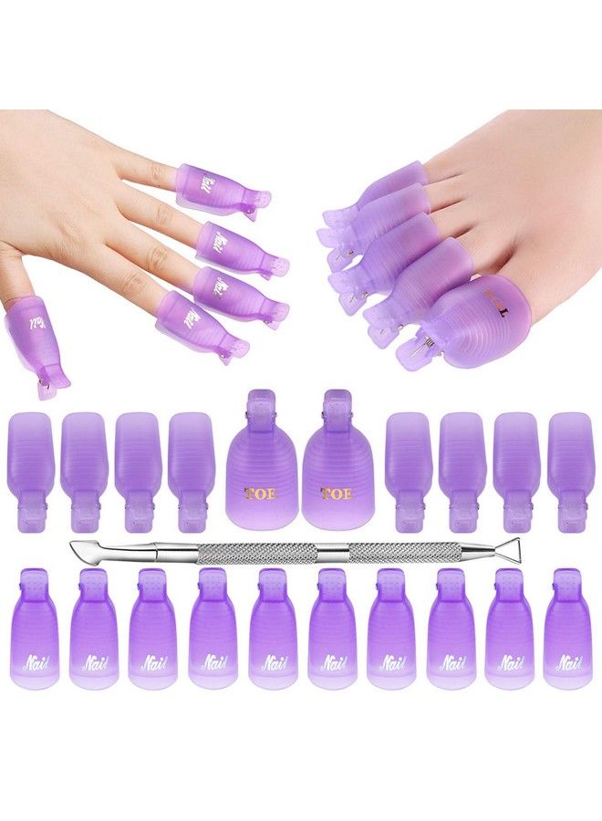 MAKARTT Gel Nail Polish Remover Clips Kitwith Double Ended Metal Cuticle Pusher20 Pcs Plastic Resuable Finger And Toe Nail Clips For Removal Acrylic Nail Art Gel Polish Soak Off Cap Clip - Image 1