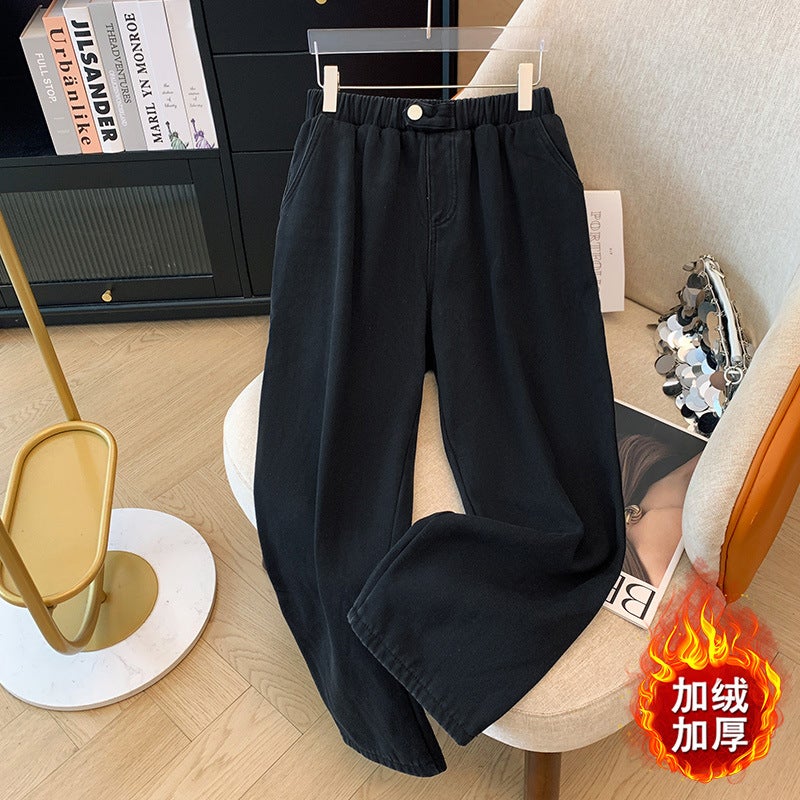 Plus Size Velvet Thick Casual Pants Women Autumn Winter Black (shipped within 7 days) 