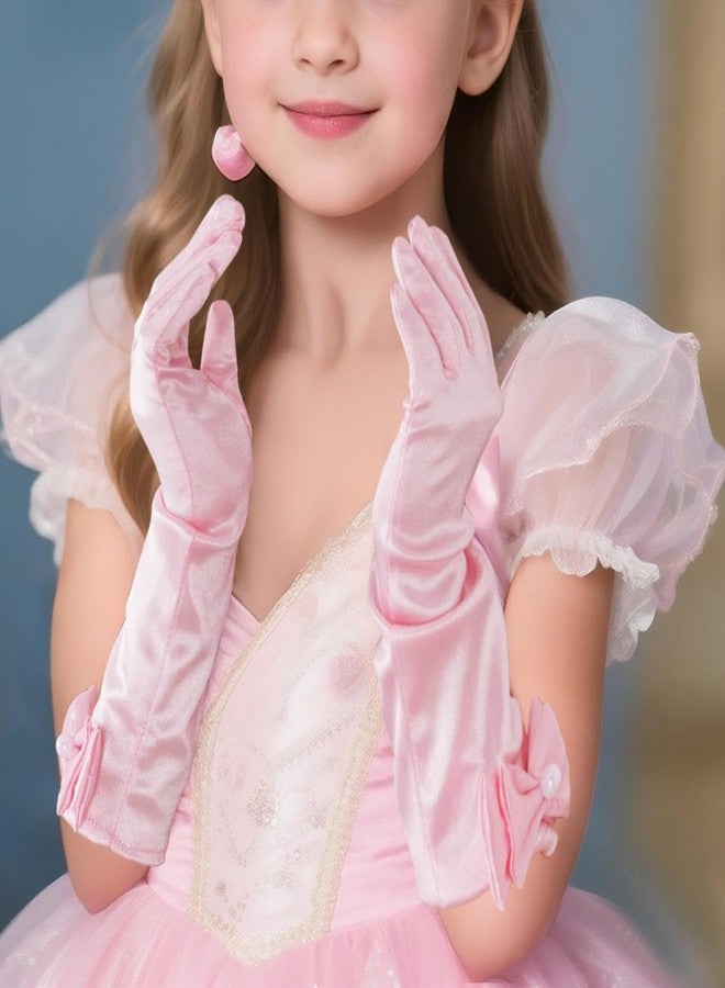 Yolyoo 4 Pairs Satin Princess Gloves for Girls,Pearl Long Stain Gloves for Halloween Dress Up Wedding Birthday and Tea Party - Image 4