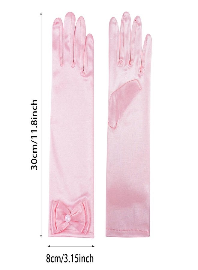 Yolyoo 4 Pairs Satin Princess Gloves for Girls,Pearl Long Stain Gloves for Halloween Dress Up Wedding Birthday and Tea Party - Image 3