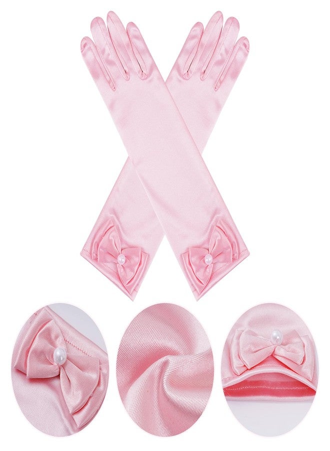 Yolyoo 4 Pairs Satin Princess Gloves for Girls,Pearl Long Stain Gloves for Halloween Dress Up Wedding Birthday and Tea Party - Image 2