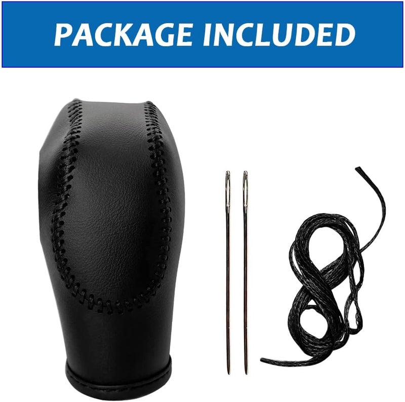 Gear Shift Knob Cover for Fusion/Escape/Focus/Fiesta Auto Leather Shifter Knob Trim for EcoSport/Transit/C-Max Accessories (Black with Black Stitches) - Image 5