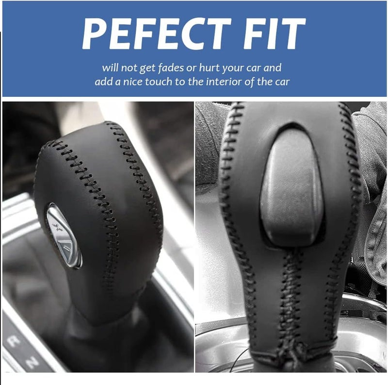 Gear Shift Knob Cover for Fusion/Escape/Focus/Fiesta Auto Leather Shifter Knob Trim for EcoSport/Transit/C-Max Accessories (Black with Black Stitches) - Image 4