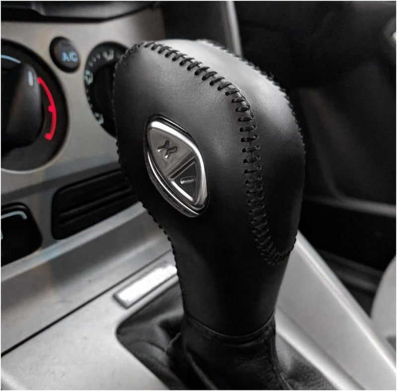 Gear Shift Knob Cover for Fusion/Escape/Focus/Fiesta Auto Leather Shifter Knob Trim for EcoSport/Transit/C-Max Accessories (Black with Black Stitches) - Image 1