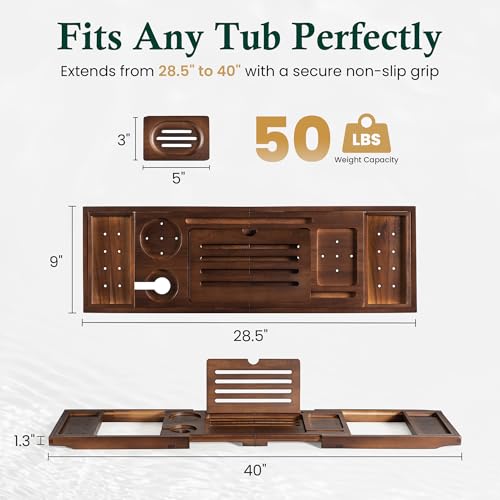 Realgulf Teak Bathtub Tray, Bath Caddy with Wine Glass Holder, Phone Dock & Book Stand | Hands-Free Reading & Ultimate Spa Relaxation Experience-Brown - Image 4