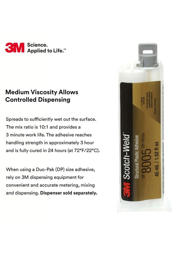 3M Scotch-Weld Structural Plastic Adhesive DP8005 Off-White, 45mL Duo-Pak - Image 2