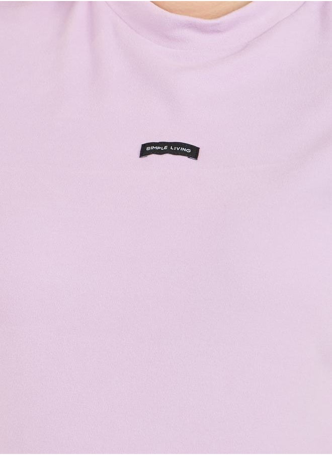 Styli - Plus Oversized High Neck Simple Living Print Longline T-shirt - Image 1