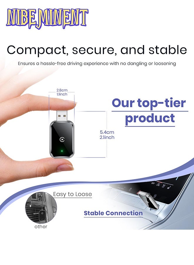 NIBEMINENT Wireless CarPlay Adapter for iPhone, Convert Wired to Wireless Apple CarPlay Adapter, Mini Size with Extension Cable USB & USB-C/Type-C, Stable Control & No Delay, Black - Image 2