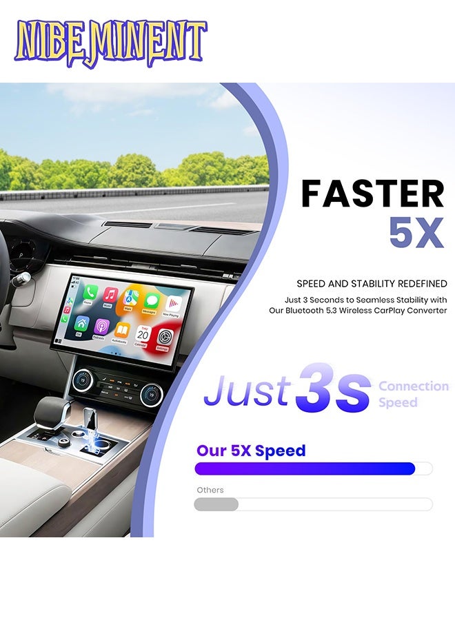 NIBEMINENT Wireless CarPlay Adapter for iPhone, Convert Wired to Wireless Apple CarPlay Adapter, Mini Size with Extension Cable USB & USB-C/Type-C, Stable Control & No Delay, Black - Image 3