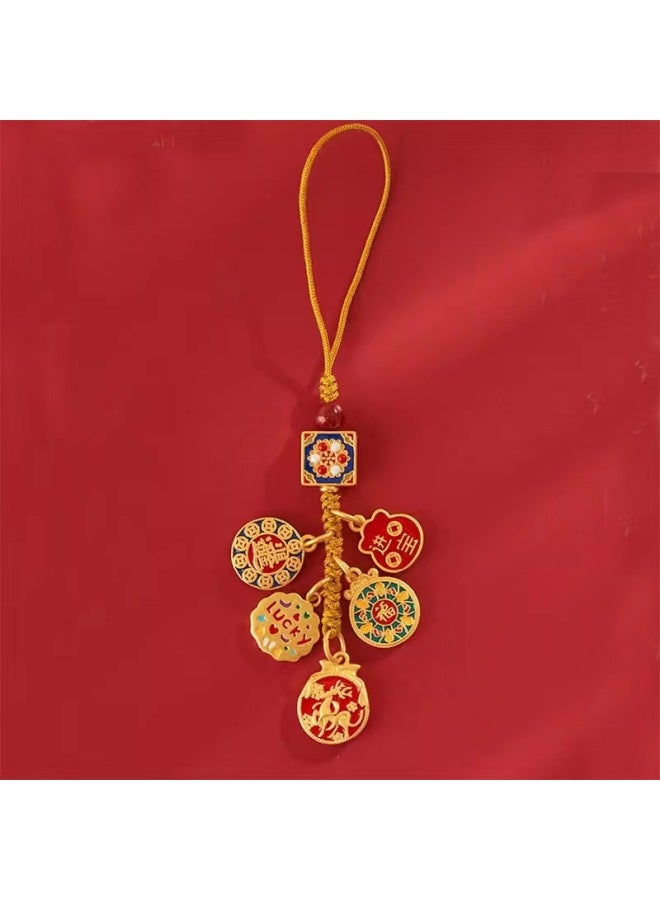 Daily Gold Keychain Pendant High-end Personality All The Way Safe Lucky Treasure Men's Bag Ornaments Mobile Phone Chain-Specifications:Round Full Mobile Phone Chain - Image 5
