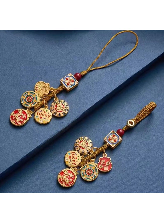 Daily Gold Keychain Pendant High-end Personality All The Way Safe Lucky Treasure Men's Bag Ornaments Mobile Phone Chain-Specifications:Round Full Mobile Phone Chain - Image 3