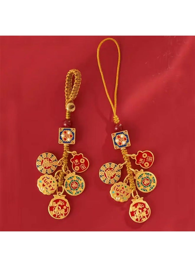 Daily Gold Keychain Pendant High-end Personality All The Way Safe Lucky Treasure Men's Bag Ornaments Mobile Phone Chain-Specifications:Round Full Mobile Phone Chain - Image 2