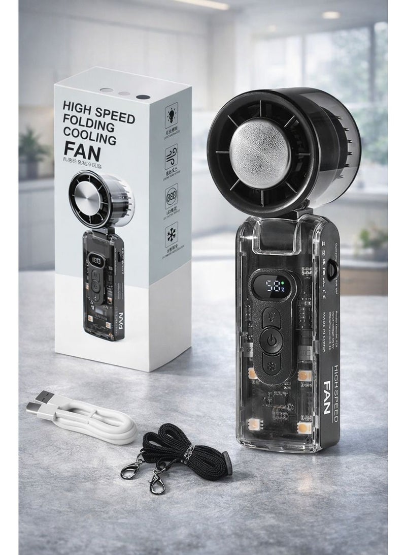 Ebazario High Speed Folding Cooling Fan With Cooling Plate Portable Handheld Fan and Digital Display. - Image 4