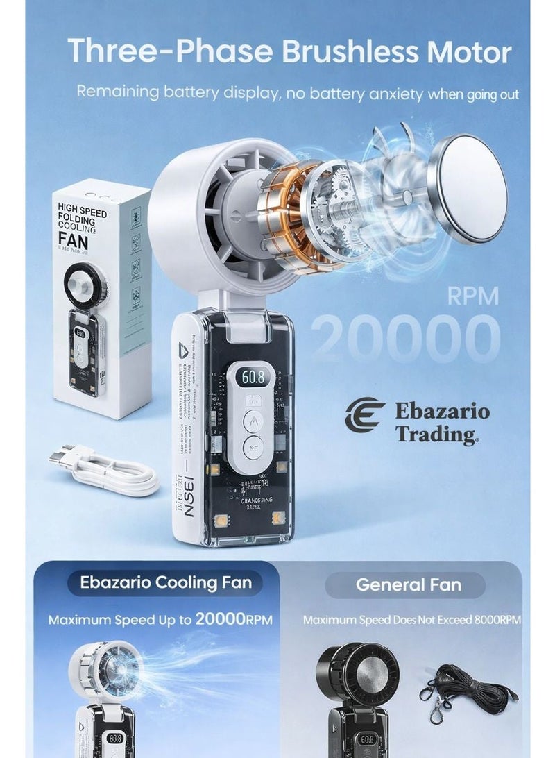 Ebazario High Speed Folding Cooling Fan With Cooling Plate Portable Handheld Fan and Digital Display. - Image 3