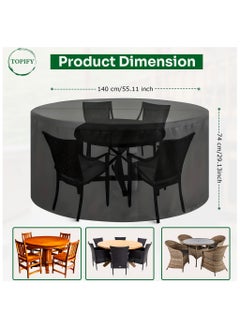 Topify TOPIFY Round Patio Furniture cover, Oxford Material 210D Table Cover, Outdoor Furniture Cover Waterproof, UV Resistant- 140 x 74 cm  - Image 2