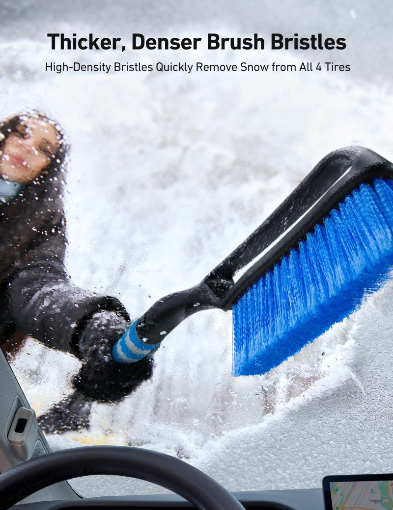 أسترواي AstroAI 2 عبوة من فرشاة الثلج 27 بوصة وكاشطات الثلج للزجاج الأمامي للسيارات، وكاشطات ثلج قابلة للفصل مع قبضة رغوة مريحة للسيارات والشاحنات وسيارات الدفع الرباعي (ABS ثقيل، فرشاة PVC، زرقاء) - Image 1