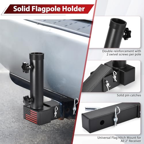 GADFISH Trailer Hitch Flagpole Mount - Universal Flag Mount for 2" Receiver, Black (1 Flagpole) - Image 3