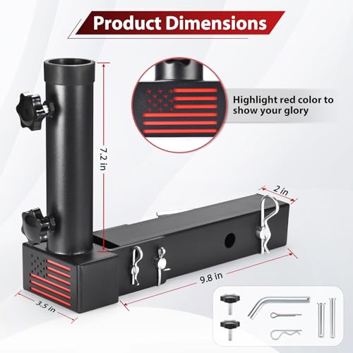GADFISH Trailer Hitch Flagpole Mount - Universal Flag Mount for 2" Receiver, Black (1 Flagpole) - Image 5