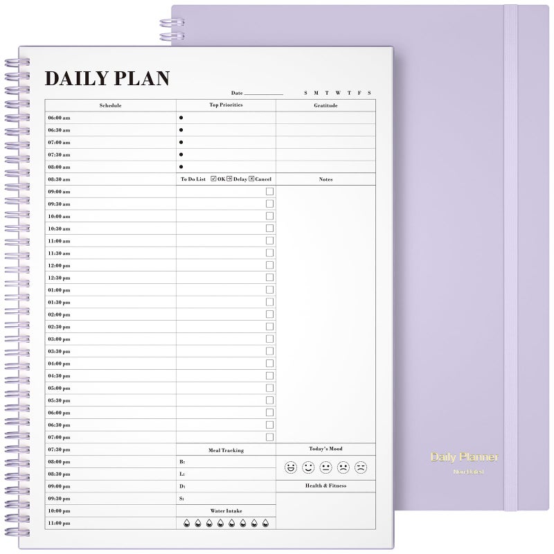 ASTEN Planner Undated, Asten Daily Planner Agenda with To Do List, Hourly Planners for Women and Men, Spiral Appointment Book Planners Notebook with Elastic Closure, Day Planner for ADHD 8.5" x 11" (Purple) - Image 1