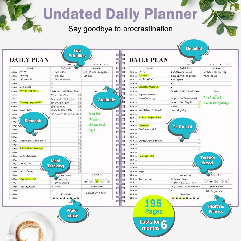 ASTEN Planner Undated, Asten Daily Planner Agenda with To Do List, Hourly Planners for Women and Men, Spiral Appointment Book Planners Notebook with Elastic Closure, Day Planner for ADHD 8.5" x 11" (Purple) - Image 2