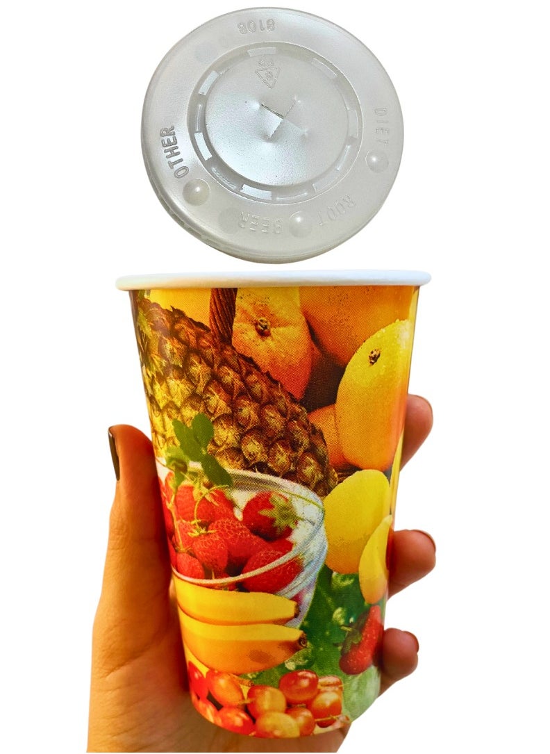 Nice Pack 50-Pieces 12oz Printed Paper Juice Cups with Lids  - Image 1