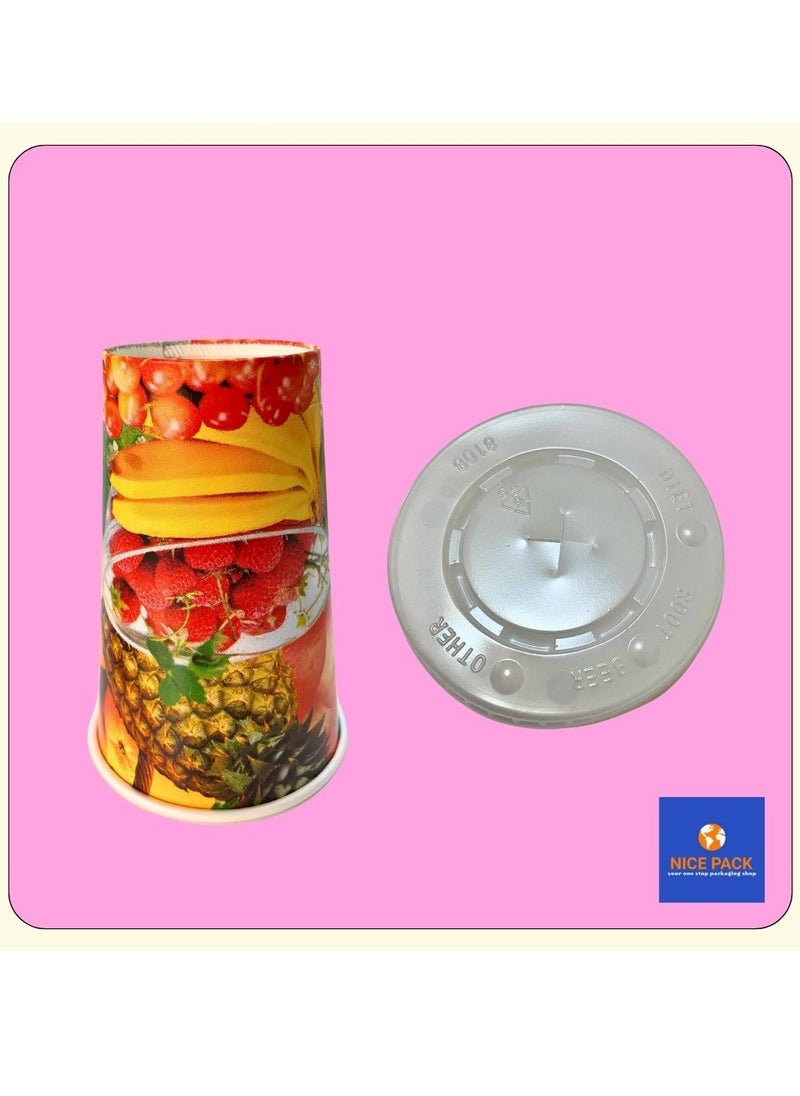 Nice Pack 50-Pieces 12oz Printed Paper Juice Cups with Lids  - Image 4