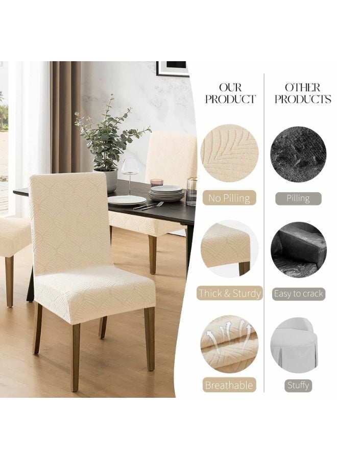6 PCS Stretch Waterproof Dining Chair Covers, Removable Washable High Back Chair Protector for Kitchen, Hotel, Restaurant, Banquet (Little leaf Beige) - Image 4