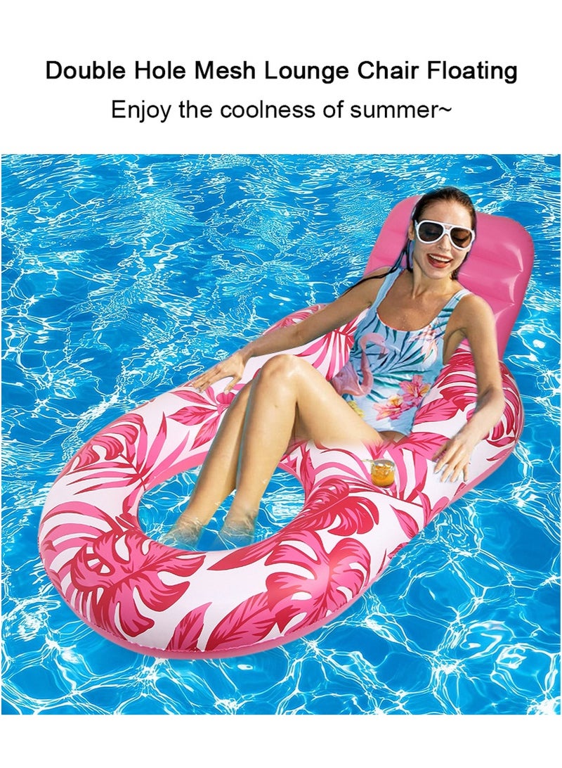 TAPIT 140x90cm Inflatable Pool Float Lounge Chair for Adults, Thickened Floating Chair for Men and Women, Water Lounge Chair with Backrest and Cup Holders, Floating Bed for Swimming Pool and Water Parties (Pink) - Image 2