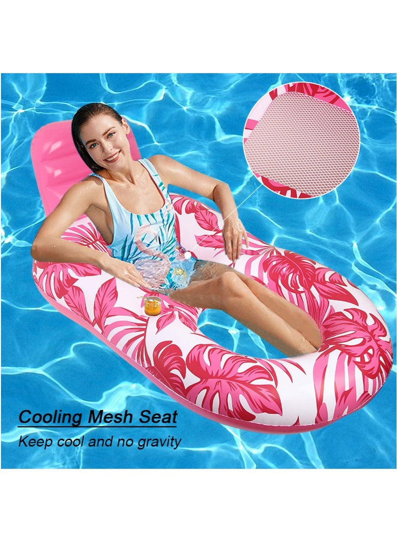 TAPIT 140x90cm Inflatable Pool Float Lounge Chair for Adults, Thickened Floating Chair for Men and Women, Water Lounge Chair with Backrest and Cup Holders, Floating Bed for Swimming Pool and Water Parties (Pink) - Image 3