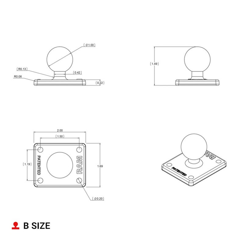 RAM Mounts Ball Adapter with AMPS Plate RAM-B-347U with B Size 1" Ball - Image 3