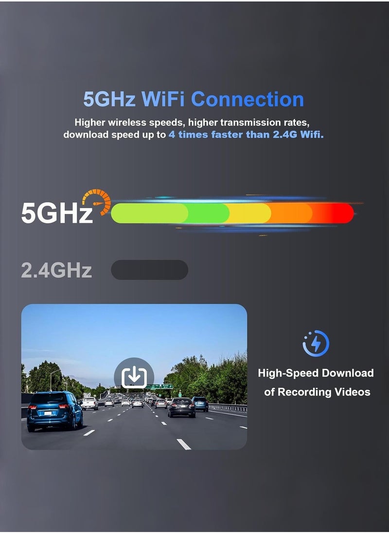 Dash Cam Front and Rear,4K UHD Dual Dash Camera for Cars,Built-in 5G WiFi GPS,128GB Card,170°Wide Angle,Car Camera with 3.2" Screen,Night Vision,App Control,Loop Rarking Modeecording,HDR,24H P