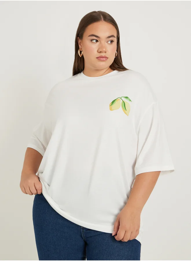 ستايلي Plus Size Graphic Print Round Neck T-Shirt