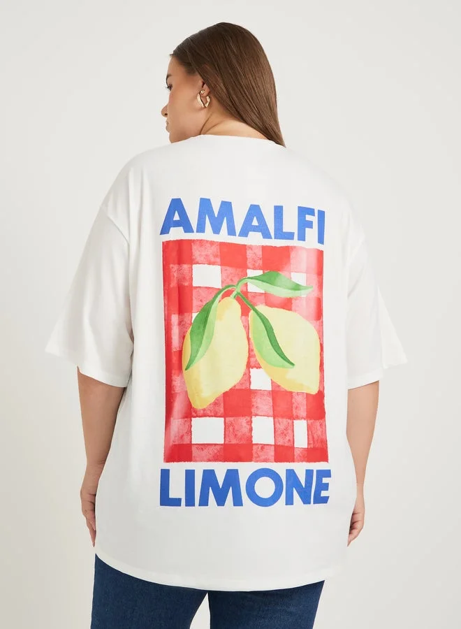 Styli Plus Size Graphic Print Round Neck T-Shirt