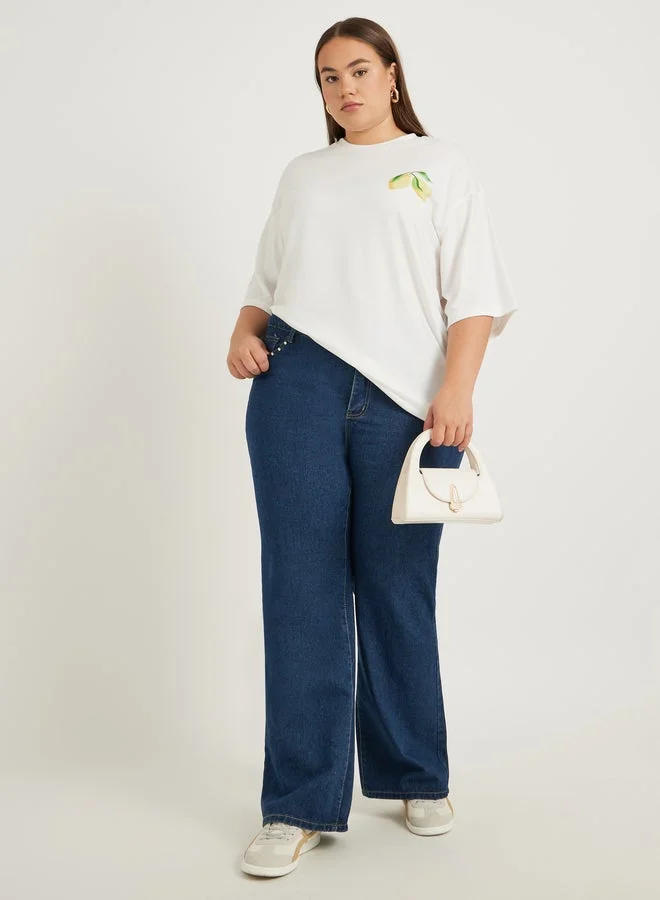 Styli Plus Size Graphic Print Round Neck T-Shirt