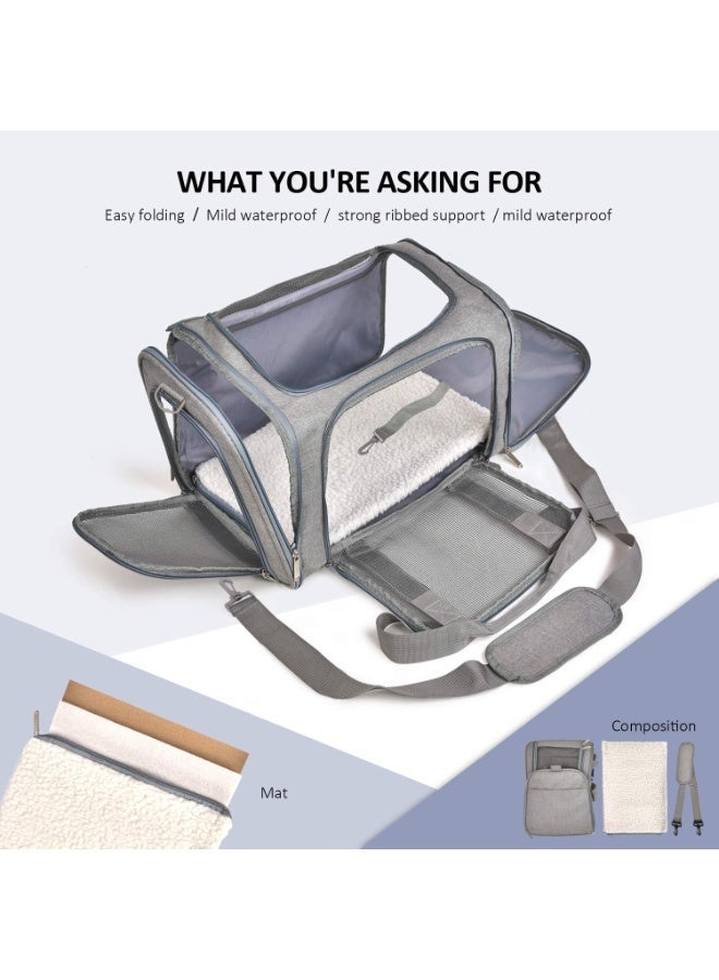 Cat and dog pet bag, medium to large animal soft surface travel bag, large dog and cat carrying device, suitable for puppies under 25 pounds, large dog carrying strap, soft folding travel puppy transport box - large - gray - Image 4