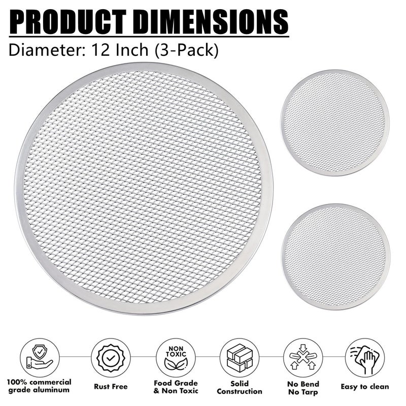 Rhblme Pizza Screen Pizza Screen 12 Inch Aluminum Alloy Seamless Pizza Screens Food Grade Pizza Baking Screen Nonstick Pizza Tray For Oven Dishwasher Safe & Microwave Safe - Image 2