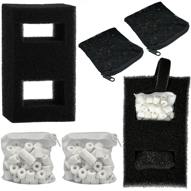 beaufan 2 Set Aquarium Filter Media Compatible with Fluval SPEC, EVO, Betta and Flex Desktop Aquarium Series, Includes 2 Carbon Filter Refills, 2 Foam Filter A1376, 2 Ceramic Rings & 1 Filter Cord - Image 1