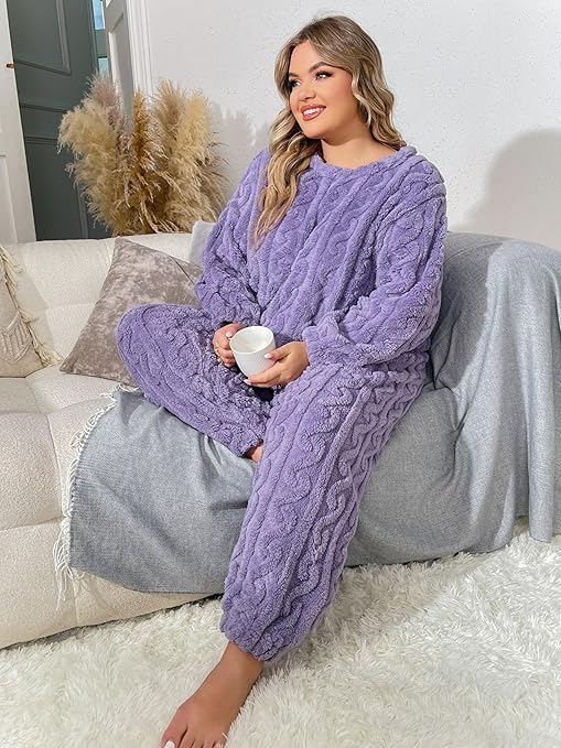 Ukal Women's & Men's Wool Blend & Fleece Long Sleeve Pullover Hoodies Full Length Winter Nightwear Pajama and Top Set (Alpha, 2XL, Purple) - Image 5