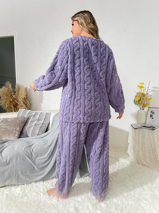 Ukal Women's & Men's Wool Blend & Fleece Long Sleeve Pullover Hoodies Full Length Winter Nightwear Pajama and Top Set (Alpha, 2XL, Purple) - Image 2