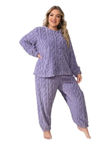 Ukal Women's & Men's Wool Blend & Fleece Long Sleeve Pullover Hoodies Full Length Winter Nightwear Pajama and Top Set (Alpha, 2XL, Purple) - Image 1