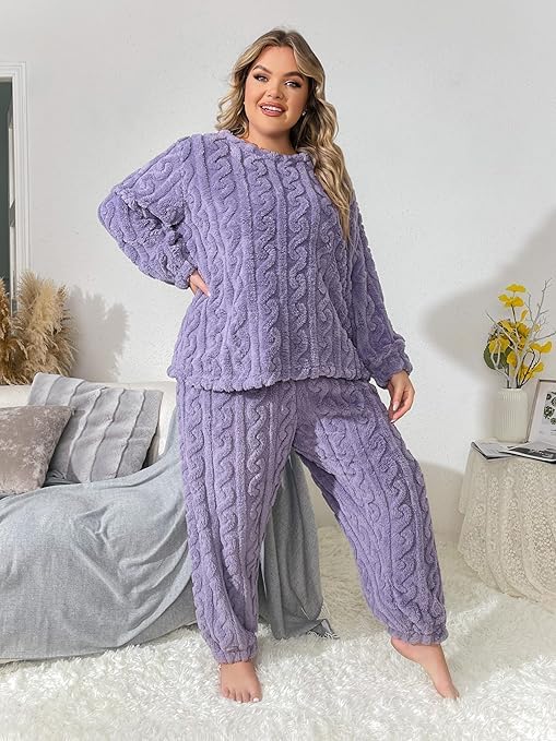Ukal Women's & Men's Wool Blend & Fleece Long Sleeve Pullover Hoodies Full Length Winter Nightwear Pajama and Top Set (Alpha, 2XL, Purple) - Image 4