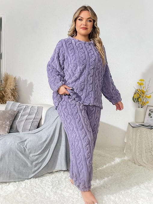 Ukal Women's & Men's Wool Blend & Fleece Long Sleeve Pullover Hoodies Full Length Winter Nightwear Pajama and Top Set (Alpha, 2XL, Purple) - Image 3